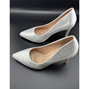 Silver Rhinestone Bling Sparkly High Heels Womens Size 7 Bridal Wedding New NIB